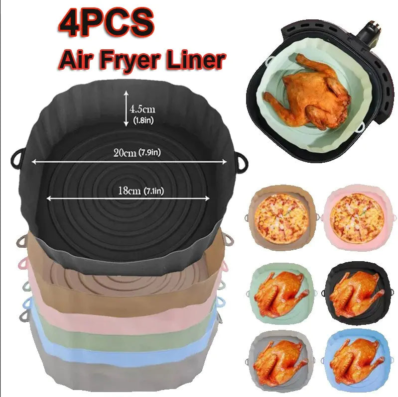 4pcs Silicone Air Fryer Basket Baking Liner/Tray